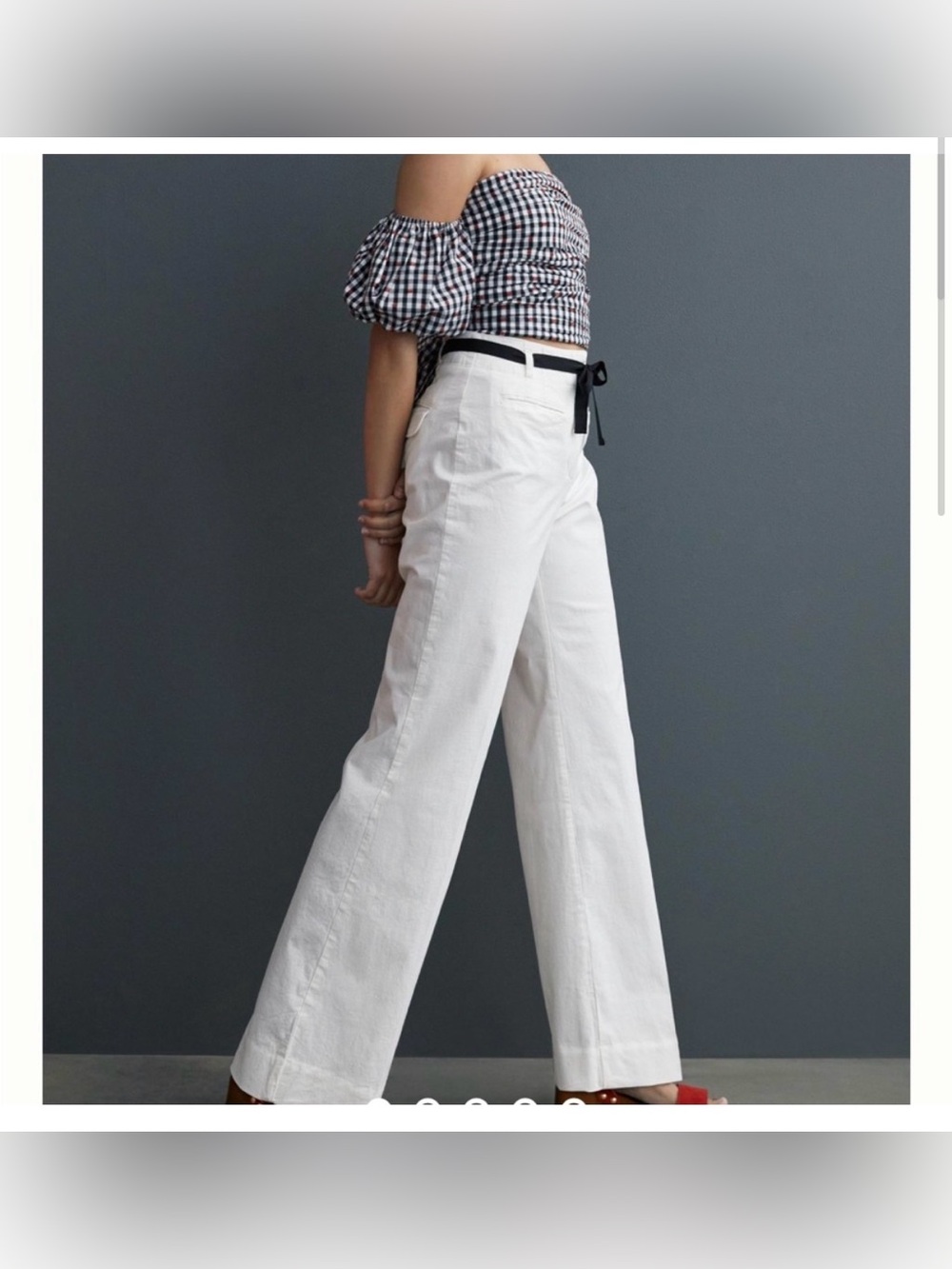 Maeve by Anthropologie ivory cotton/elastane 70’s flare pants, ribbon belt